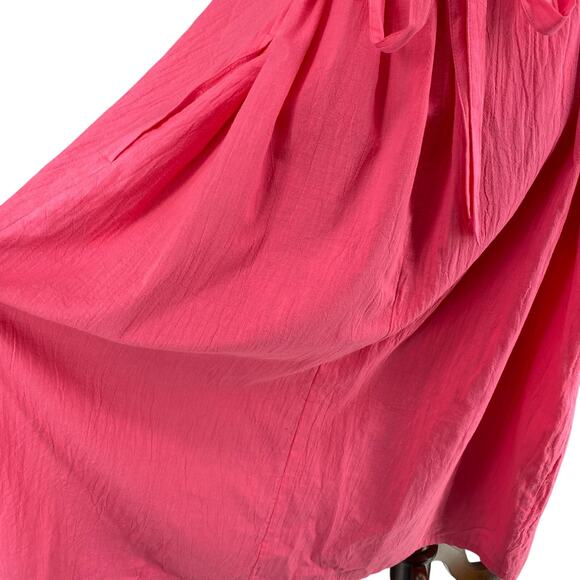 Vtg 80s 90s Two Potato Button Down Tie Back Short Sleeve Maxi Dress XL Pink NOS - Picture 8 of 16
